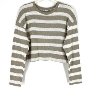NWT* Zara* Cropped Sweater* Tan/White Stripes* Sz L